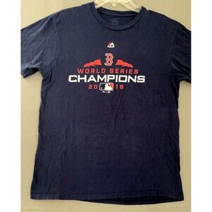 Boston Red Sox Shirt Mens Medium Blue Graphic Champions 2018 MLB Majestic Casual